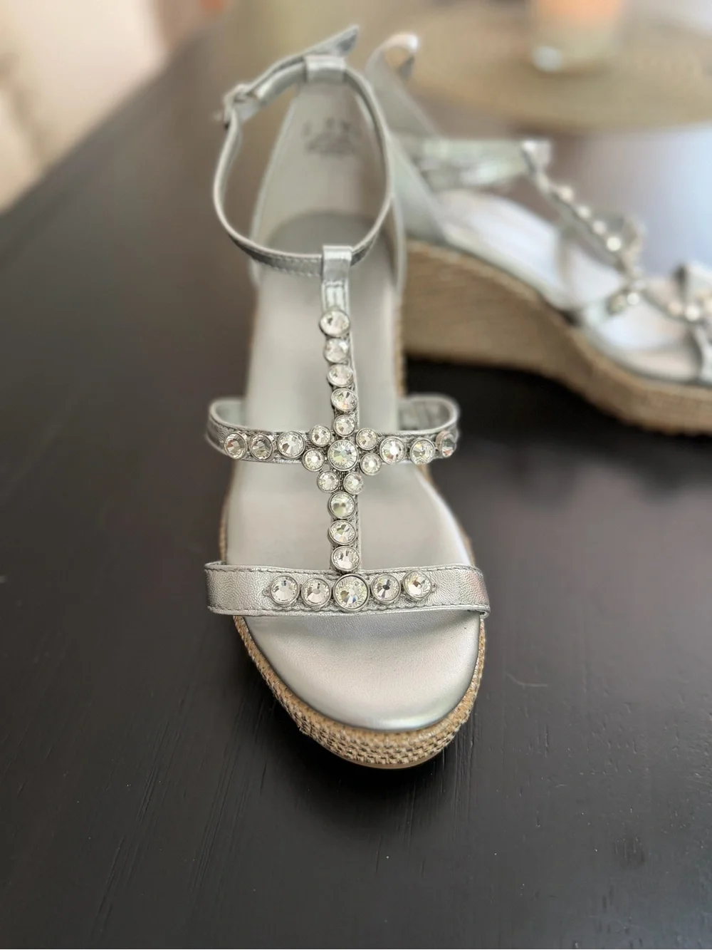 Naturalizer Silver Jeweled Espadrille Wedges